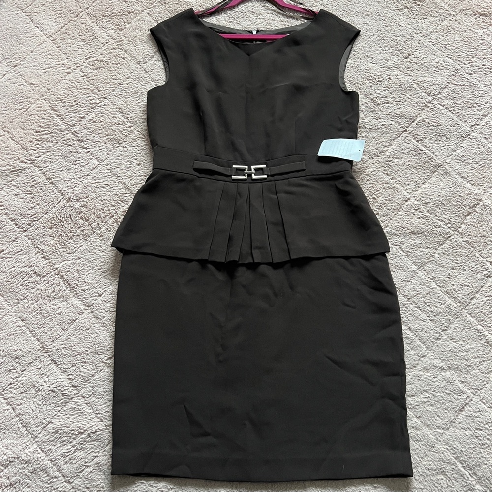 NWT Eliza J Belted Waist Peplum Dress Formal Wedding Guest Quiet Luxury Size 14